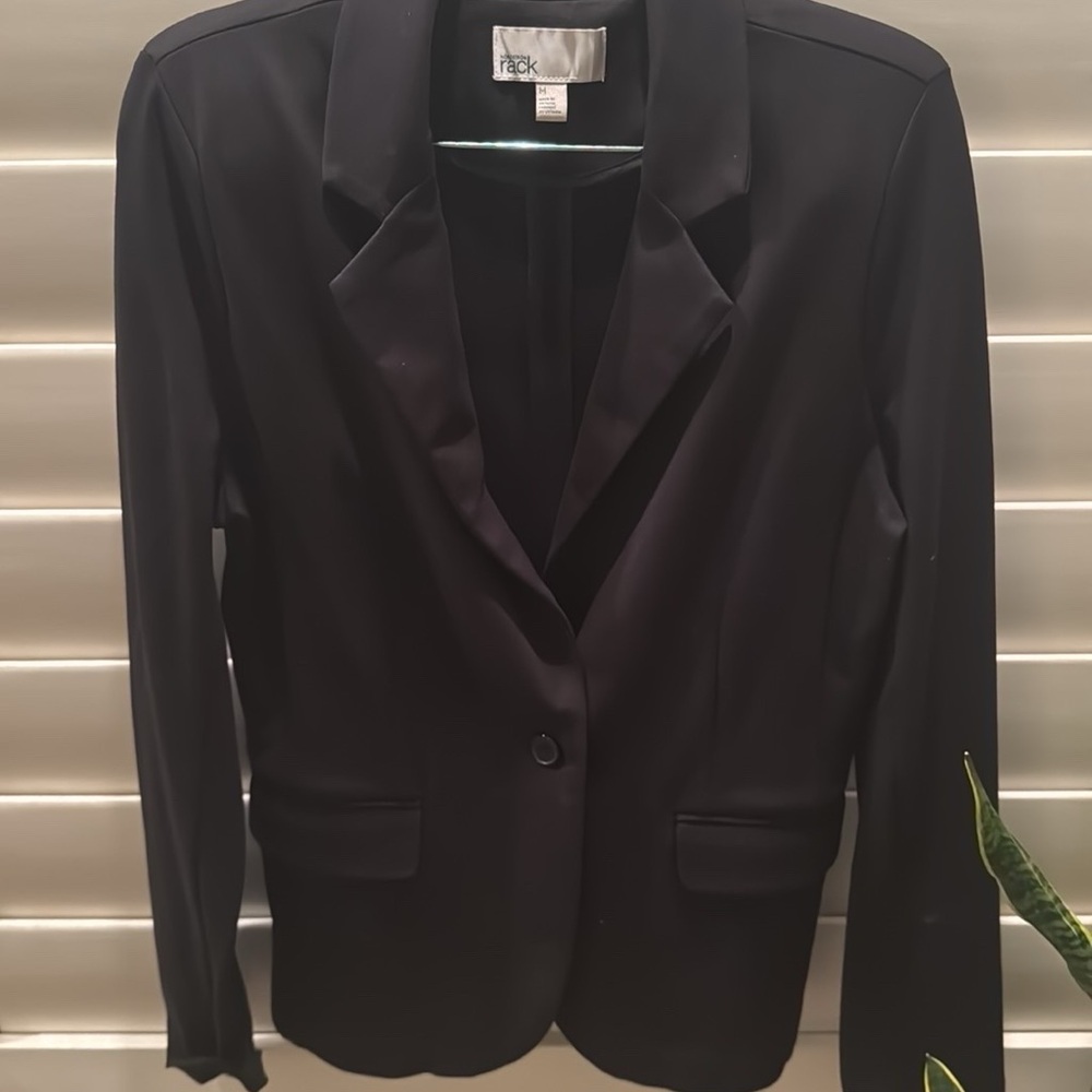 Nordstrom Rack Black Tailored Blazer One Button Work Jacket Womens Size Medium.